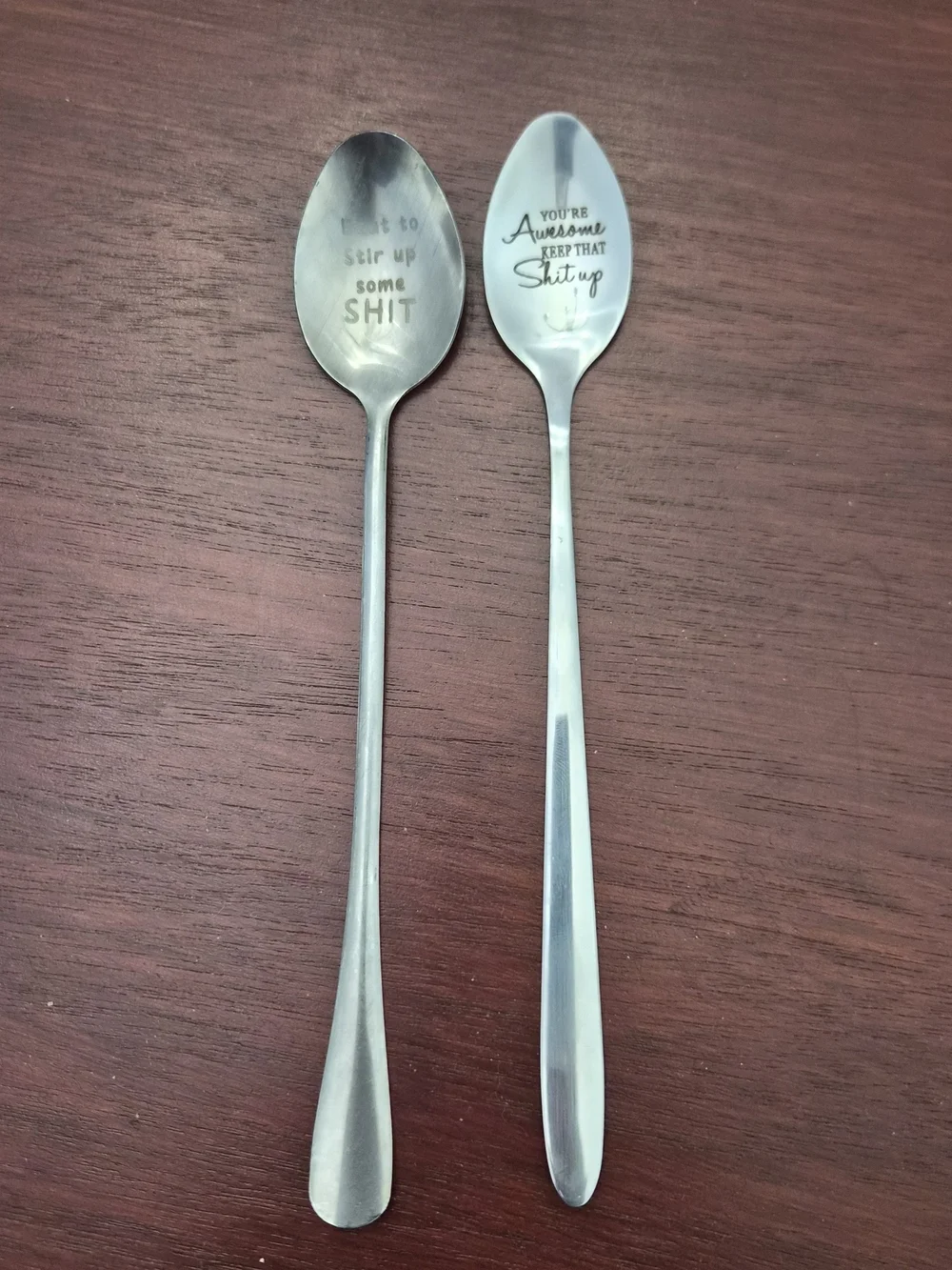 Add a little humor to your coffee, tea, or dessert time with this fun set of eng
